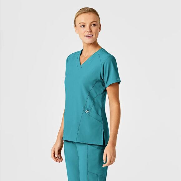 WINK Women's W123 Stylized V-Neck Scrub Top Size XL In Teal Blue - Picture 5 of 14